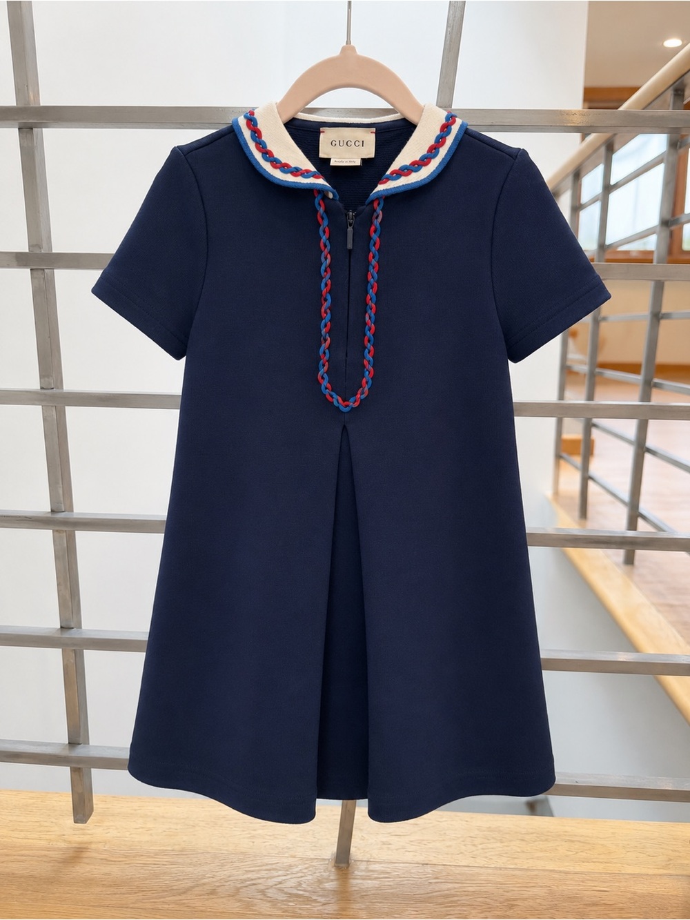 Gucci Navy Girls' Sailor-Collar Dress with Red & Blue Trim